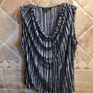 Ellen Tracy Dark Navy and White Patterned Blouse - size XL - draped collar